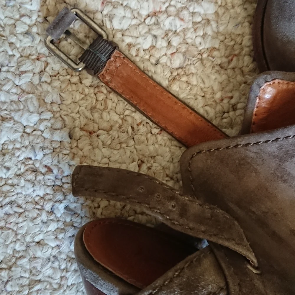 FRYE Dani Shield Sling Peep Toe Khaki Suede heels size 8.5